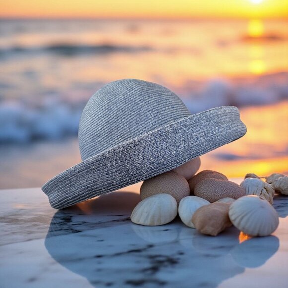 Eric Javits Accessories - ERIC JAVITS Straw Squishee Packable Sun Denim Blue USA